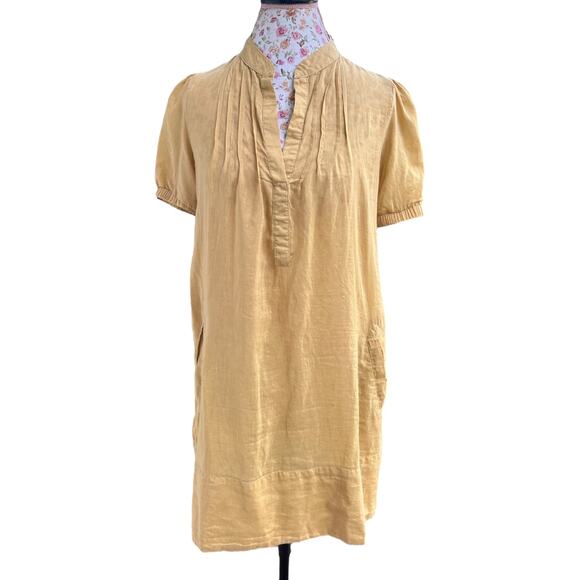 Vintage Dresses & Skirts - Vintage 72K Yellow Shift Shirt Dress Mini Short Sleeve Silk Cotton Blend Medium